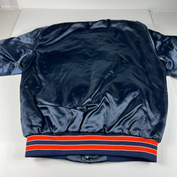 VTG 90s Swingster Chicago Bear Satin Jacket Medium Blue Snap Button NFL Football - Picture 9 of 13